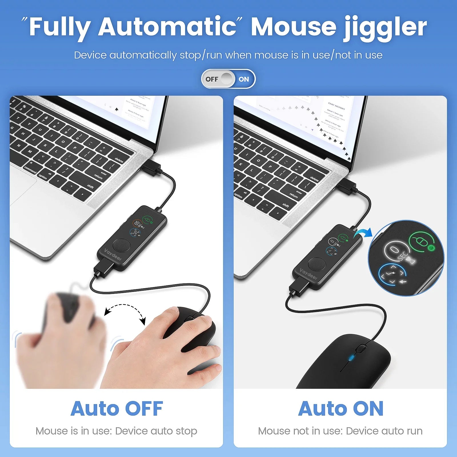 NNEOBA Fully Automatic USB Mouse Jiggler with HD Screen